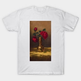 Red Roses in a Japanese Vase on a Gold Velvet Cloth by Martin Johnson Heade T-Shirt